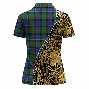 Paterson Tartan Crest Women Polo Shirt Celtic Knot and Triple Trickle Spiral Symbols