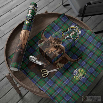 Paterson Tartan Crest Wrapping Paper Scotland Heilan Coo Tartan Seamless Style