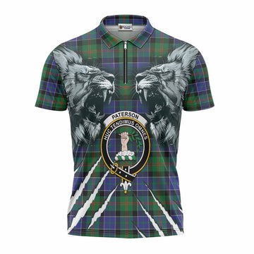Paterson Tartan Crest Zipper Polo Shirt Ferocious Lion Style