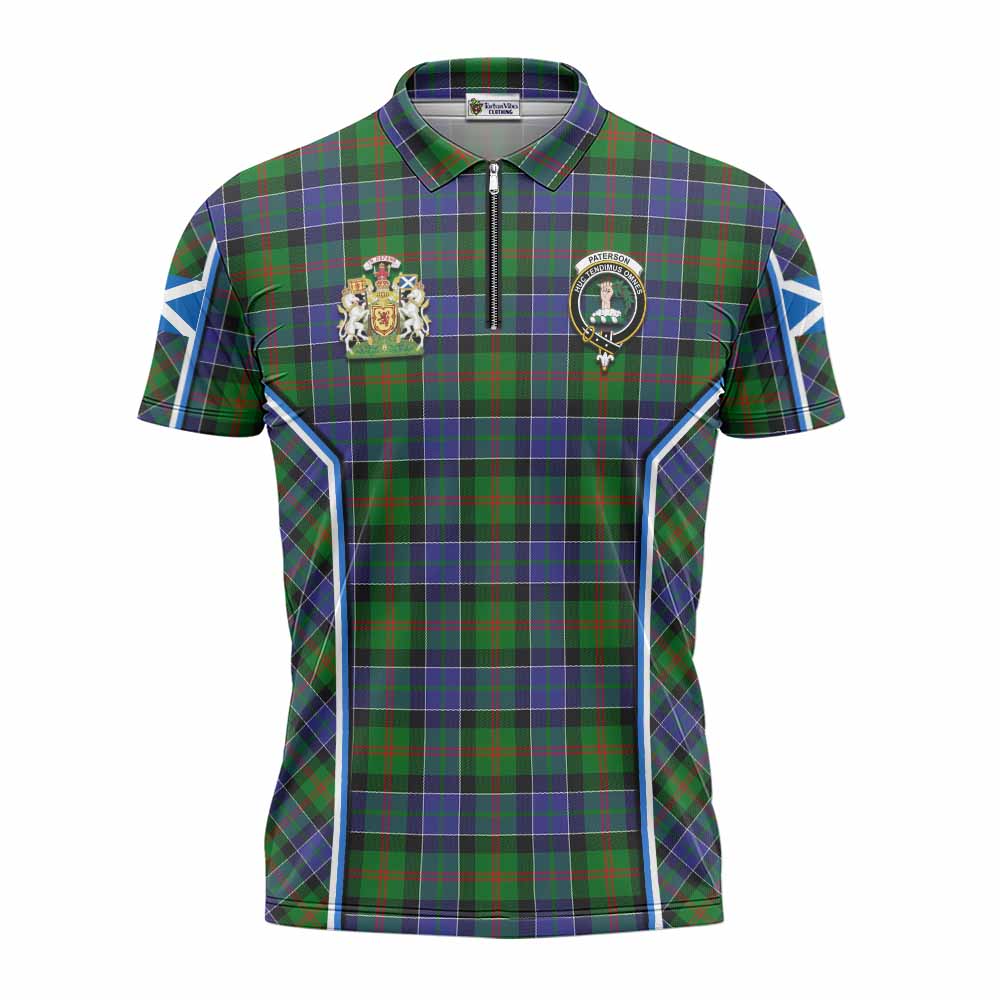 Paterson Tartan Crest Zipper Polo Shirt Scotland Coat of Arm Flag Style - Tartan Vibes Clothing