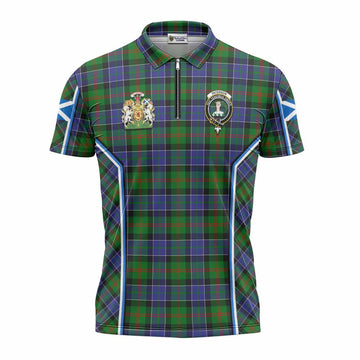 Paterson Tartan Crest Zipper Polo Shirt Scotland Coat of Arm Flag Style