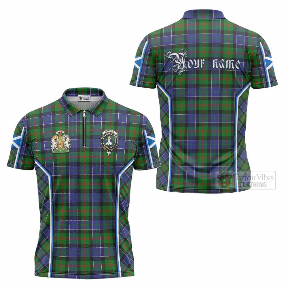 Paterson Tartan Crest Zipper Polo Shirt Scotland Coat of Arm Flag Style - Tartan Vibes Clothing