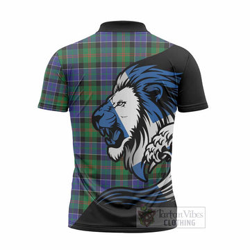 Paterson Tartan Crest Zipper Polo Shirt Scottish Golden Lions Wave Flow