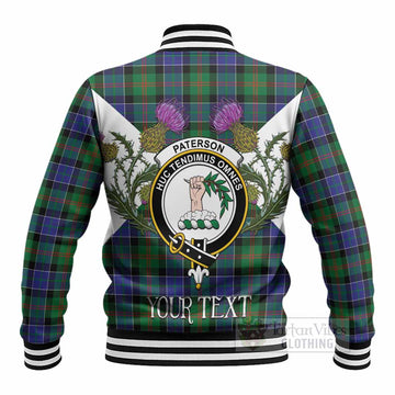 Paterson Tartan Family Crest Baseball Jacket Scottish Burns Night Thistle Floral