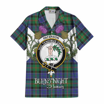 Paterson Tartan Family Crest Cotton Hawaiian Shirt Scottish Burns Night Thistle Floral