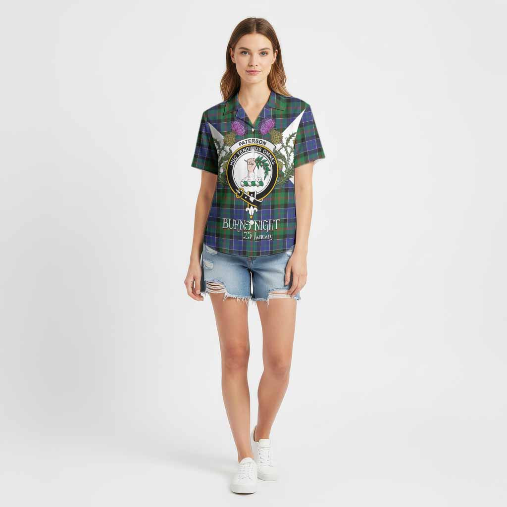 Paterson Tartan Family Crest Cotton Hawaiian Shirt Scottish Burns Night Thistle Floral