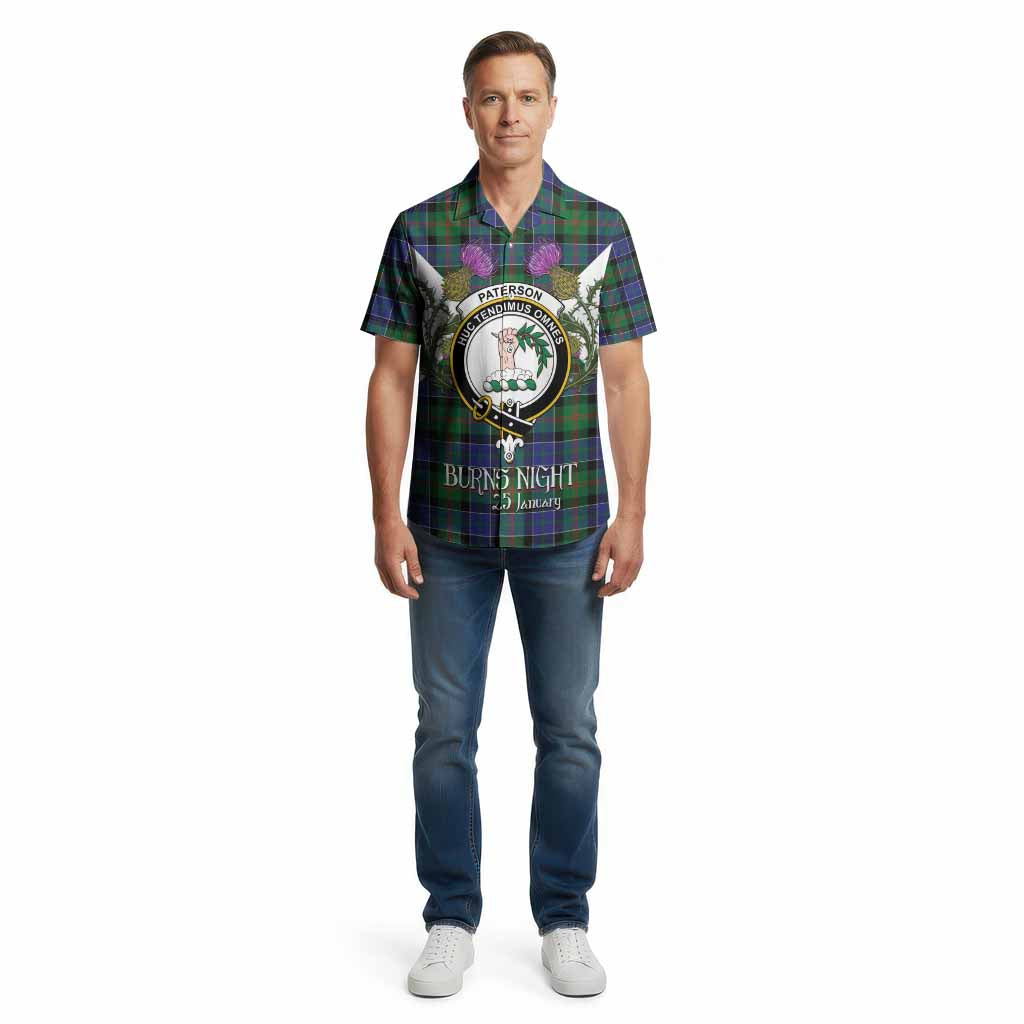 Paterson Tartan Family Crest Cotton Hawaiian Shirt Scottish Burns Night Thistle Floral