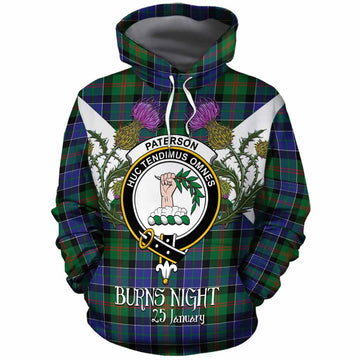 Paterson Tartan Family Crest Cotton Hoodie Scottish Burns Night Thistle Floral