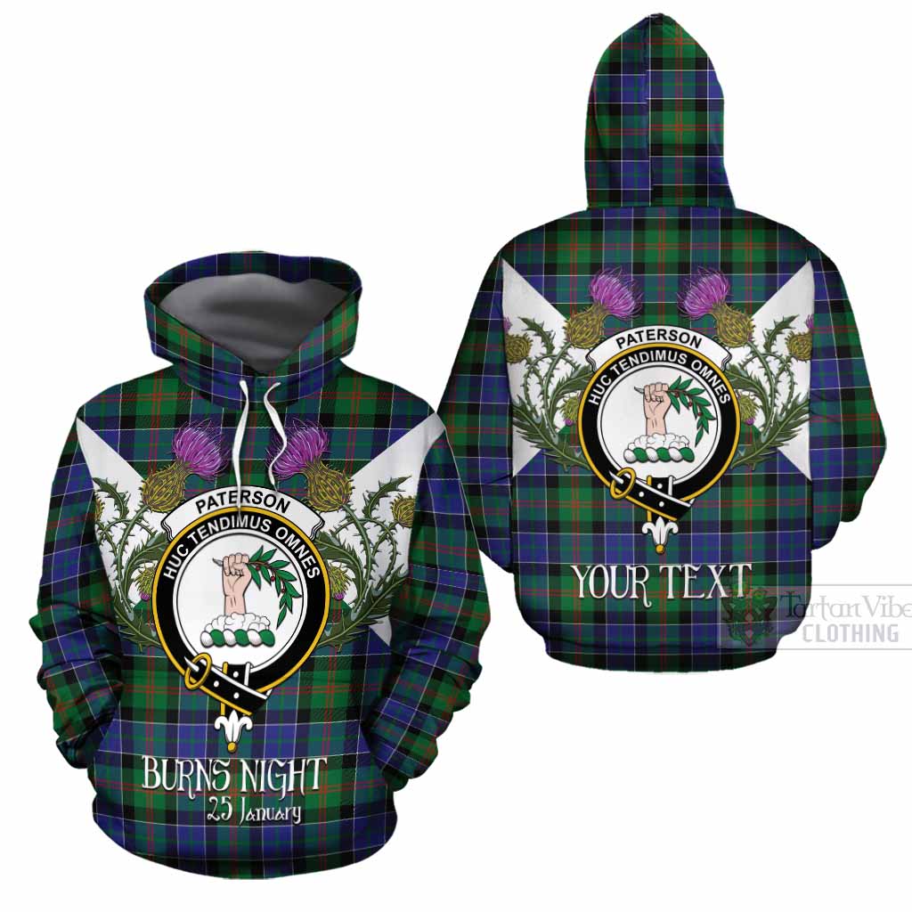 Paterson Tartan Family Crest Cotton Hoodie Scottish Burns Night Thistle Floral