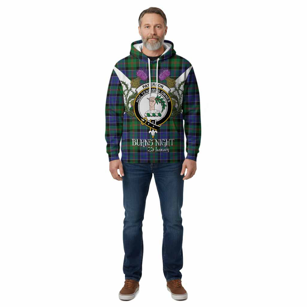 Paterson Tartan Family Crest Cotton Hoodie Scottish Burns Night Thistle Floral