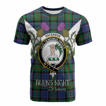 Paterson Tartan Family Crest Cotton T-shirt Scottish Burns Night Thistle Floral