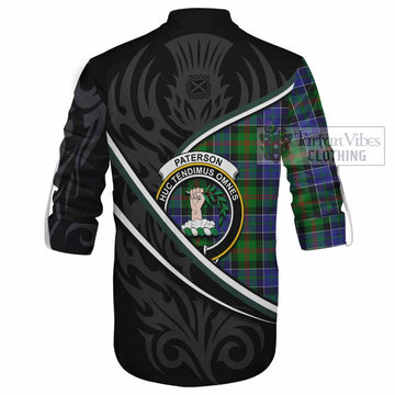 Paterson Tartan Family Crest Ghillie Kilt Shirt Celtic Scottish Thistle Floral