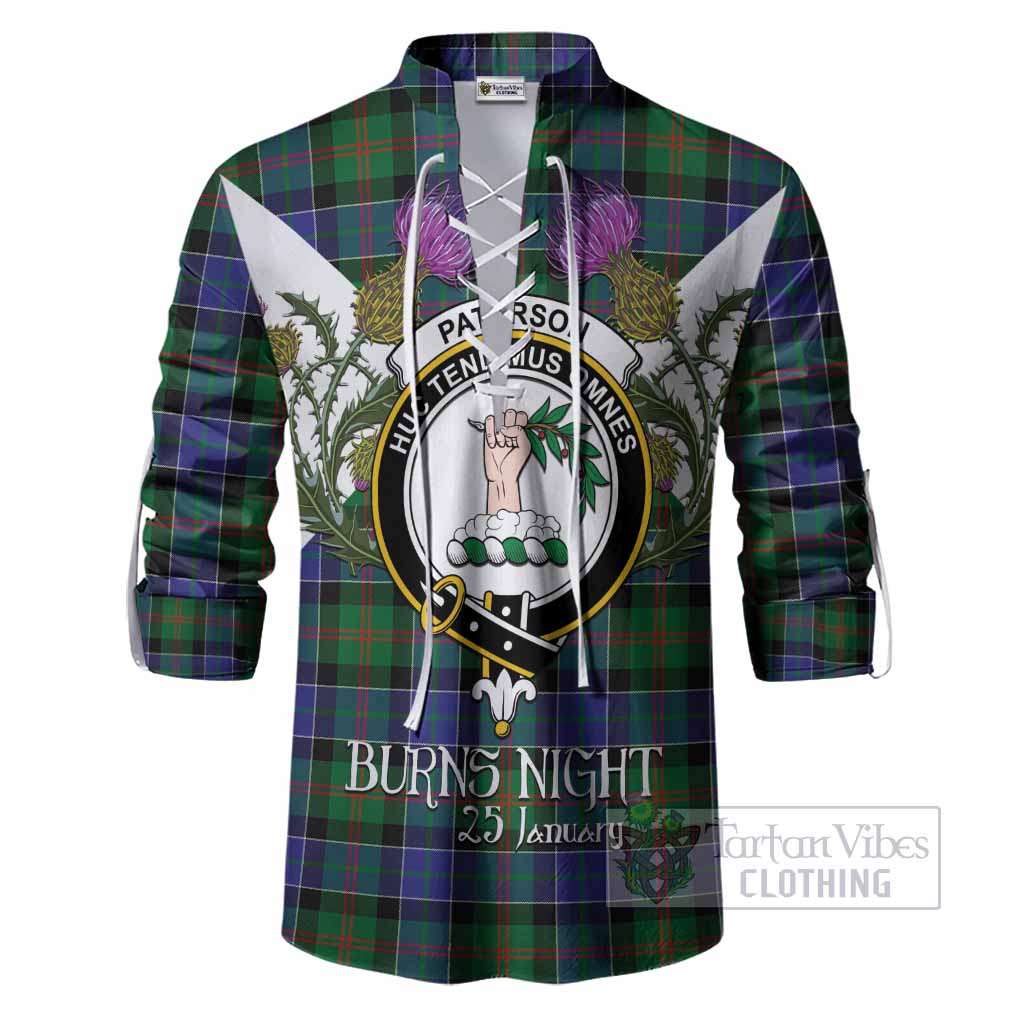 Paterson Tartan Family Crest Ghillie Shirt Scottish Burns Night Thistle Floral