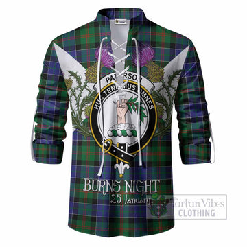 Paterson Tartan Family Crest Ghillie Shirt Scottish Burns Night Thistle Floral