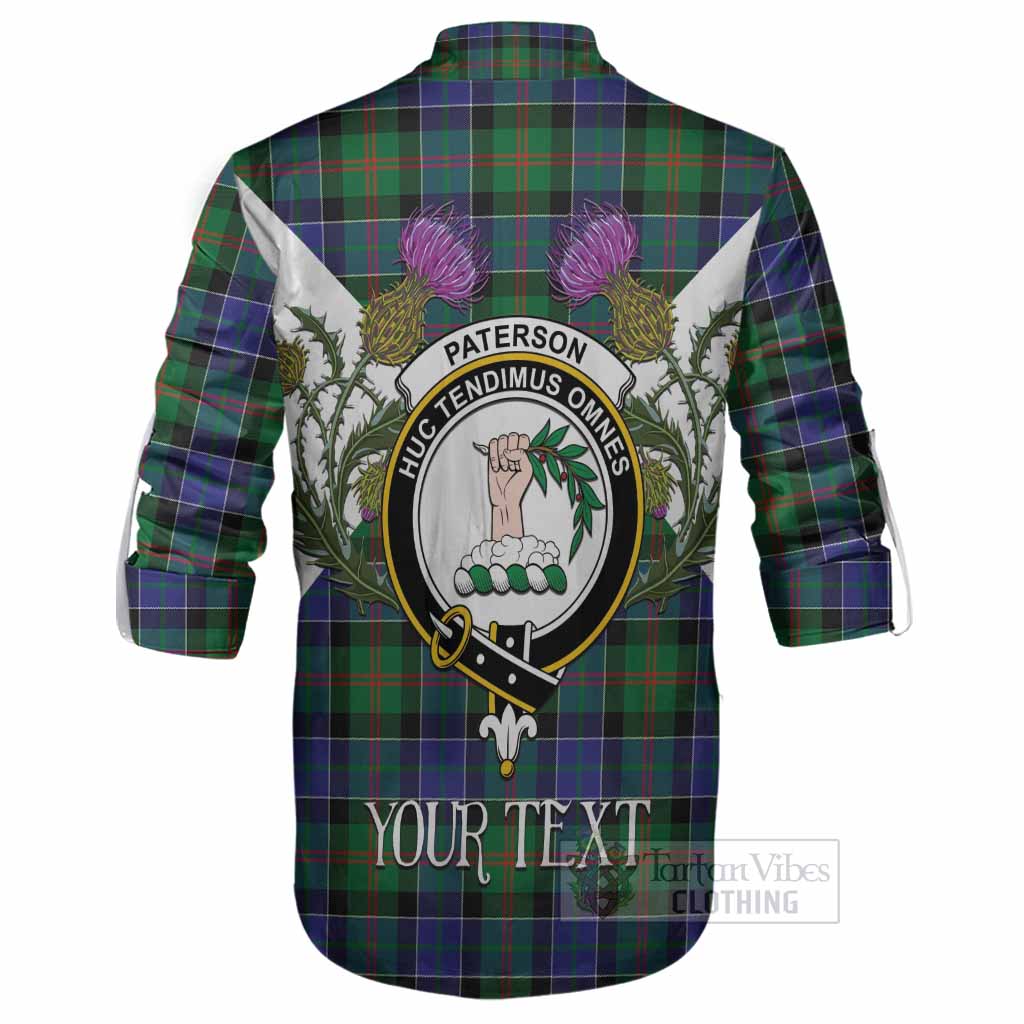 Paterson Tartan Family Crest Ghillie Shirt Scottish Burns Night Thistle Floral