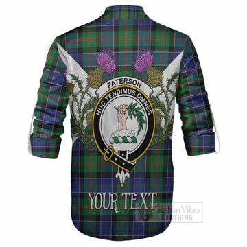 Paterson Tartan Family Crest Ghillie Shirt Scottish Burns Night Thistle Floral