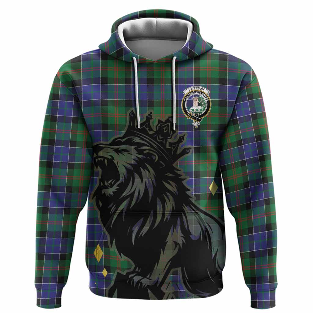 Paterson Tartan Family Crest Hoodie Crowned Lion Roaring