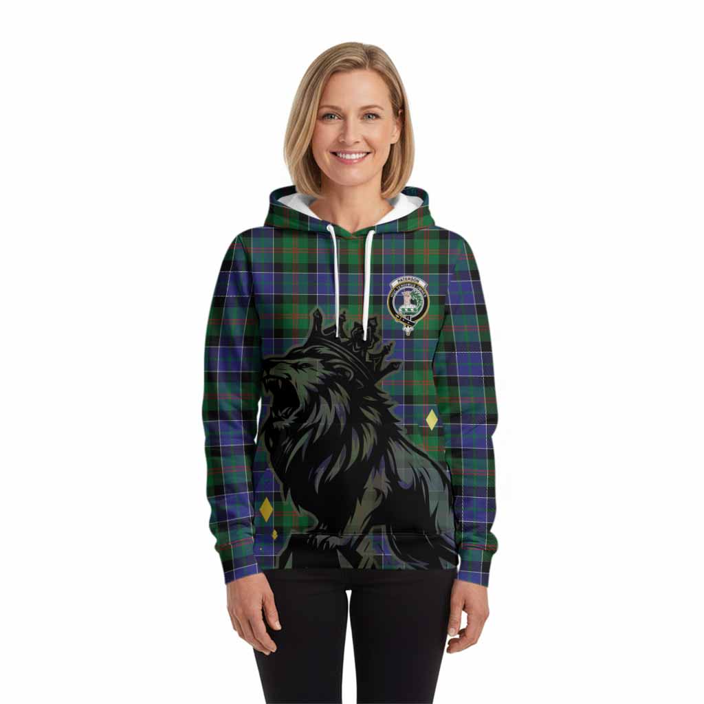 Paterson Tartan Family Crest Hoodie Crowned Lion Roaring