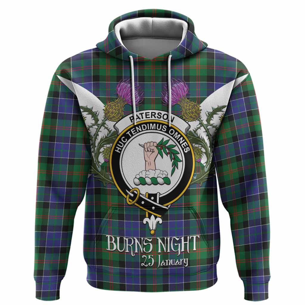 Paterson Tartan Family Crest Hoodie Scottish Burns Night Thistle Floral