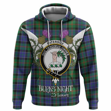 Paterson Tartan Family Crest Hoodie Scottish Burns Night Thistle Floral