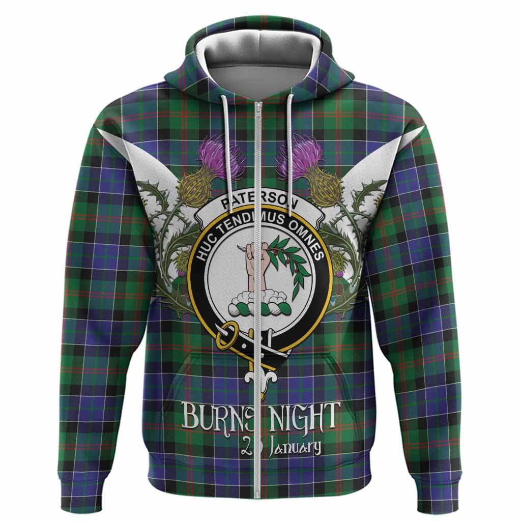 Paterson Tartan Family Crest Hoodie Scottish Burns Night Thistle Floral