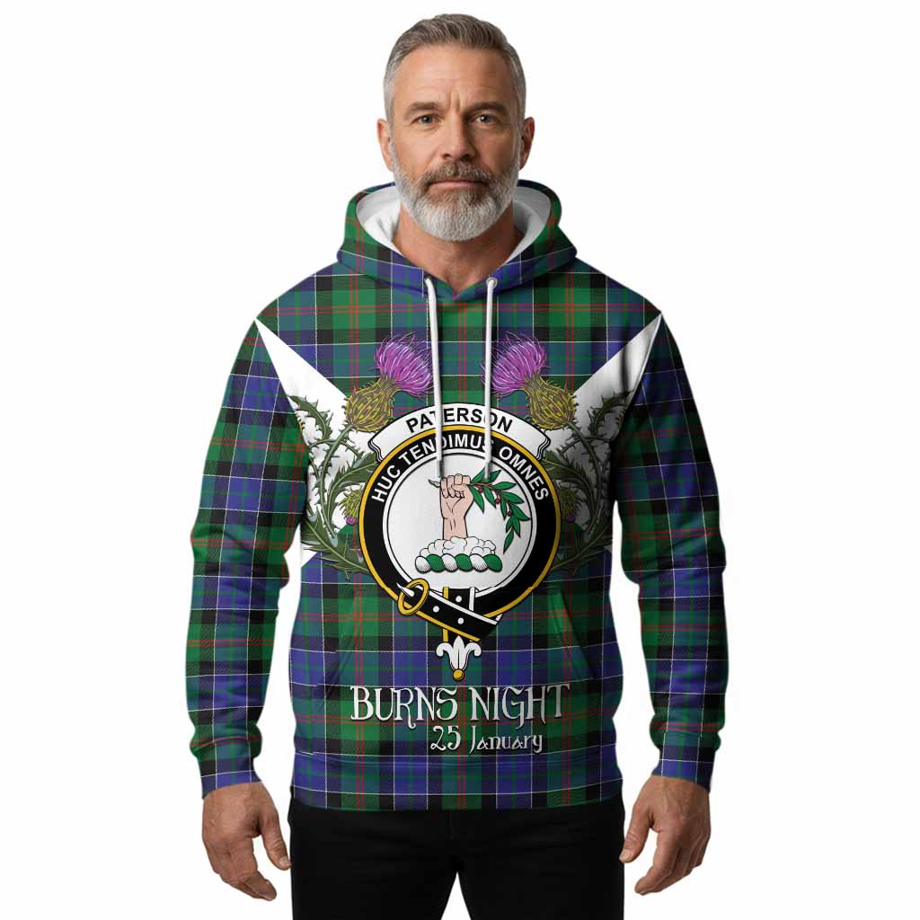 Paterson Tartan Family Crest Hoodie Scottish Burns Night Thistle Floral