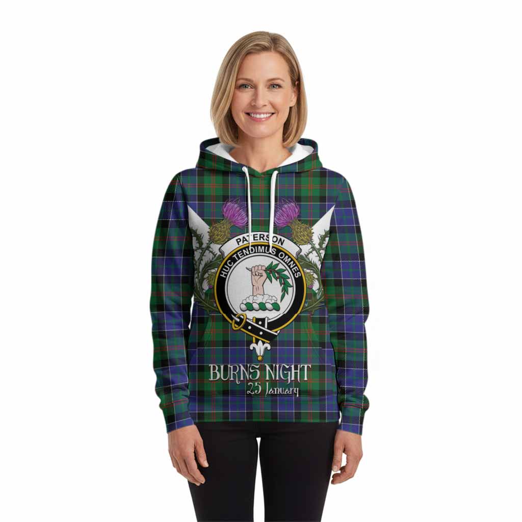 Paterson Tartan Family Crest Hoodie Scottish Burns Night Thistle Floral