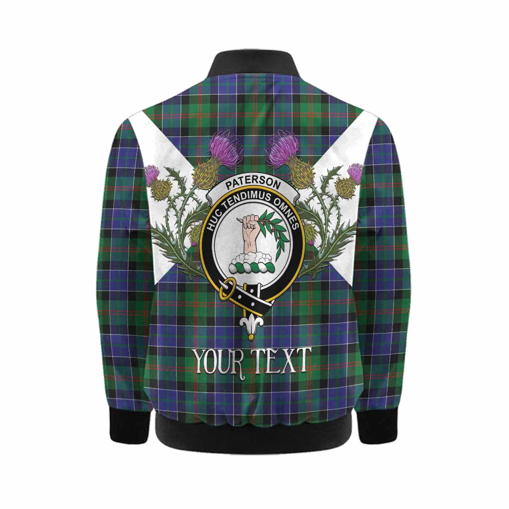 Paterson Tartan Family Crest Kid Bomber Jacket Scottish Burns Night Thistle Floral