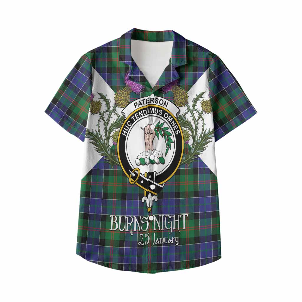 Paterson Tartan Family Crest Kid Hawaiian Shirt Scottish Burns Night Thistle Floral
