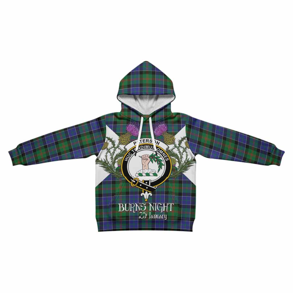 Paterson Tartan Family Crest Kid Hoodie Scottish Burns Night Thistle Floral