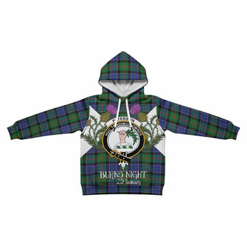 Paterson Tartan Family Crest Kid Hoodie Scottish Burns Night Thistle Floral