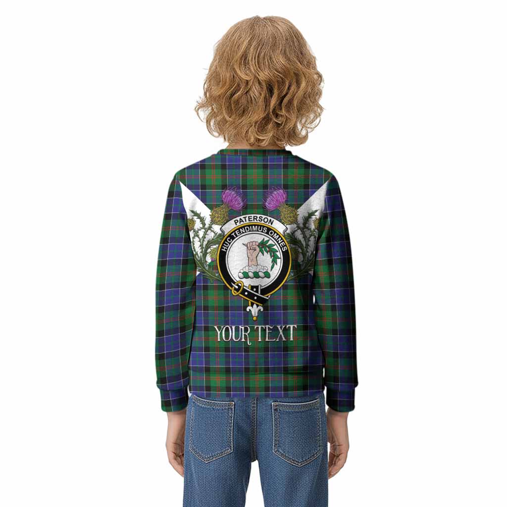 Paterson Tartan Family Crest Kid Knitted Sweatshirt Scottish Burns Night Thistle Floral