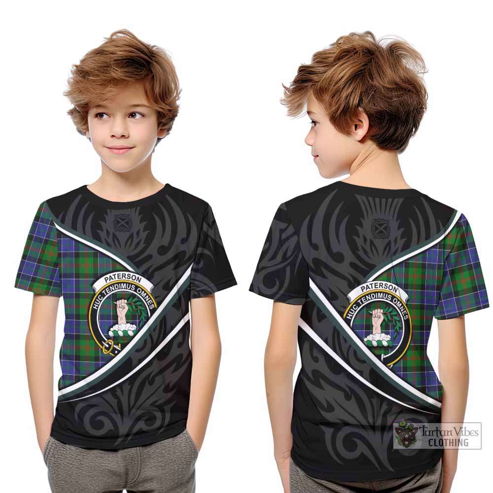 Paterson Tartan Family Crest Kid T-shirt Celtic Scottish Thistle Floral - Tartan Vibes Clothing