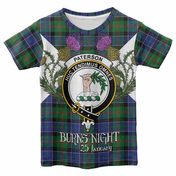 Paterson Tartan Family Crest Kid T-shirt Scottish Burns Night Thistle Floral