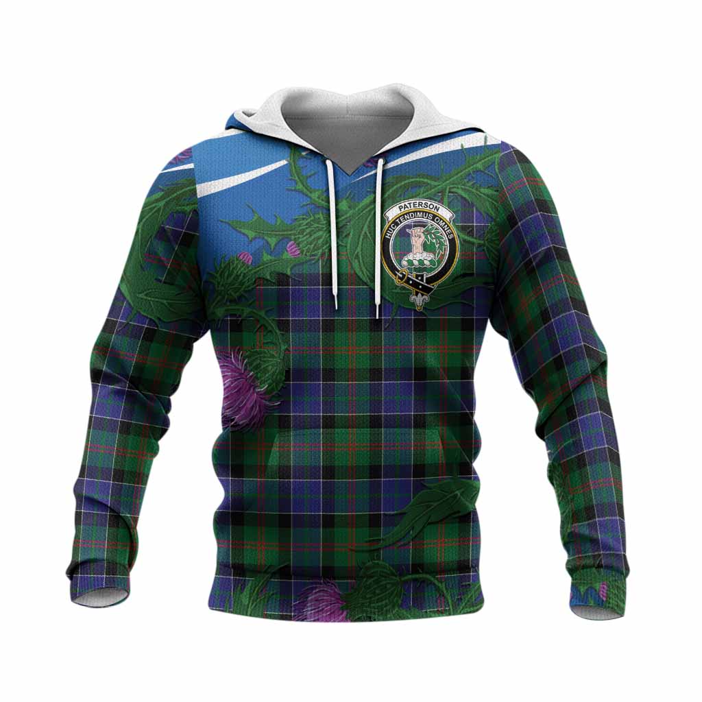 Paterson Tartan Family Crest Knitted Hoodie Thistle in Minimalism