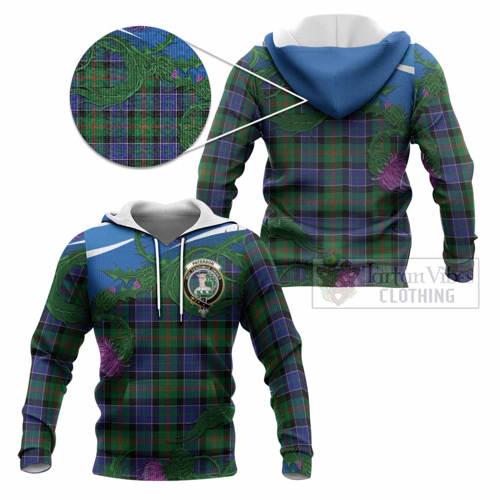 Paterson Tartan Family Crest Knitted Hoodie Thistle in Minimalism