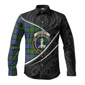 Paterson Tartan Family Crest Long Sleeve Button Shirts Celtic Scottish Thistle Floral