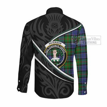 Paterson Tartan Family Crest Long Sleeve Button Shirts Celtic Scottish Thistle Floral