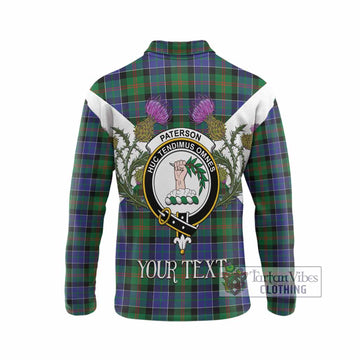 Paterson Tartan Family Crest Long Sleeve Polo Shirt Scottish Burns Night Thistle Floral