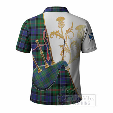 Paterson Tartan Family Crest Polo Shirt Bagpipes with Scottish Thistle