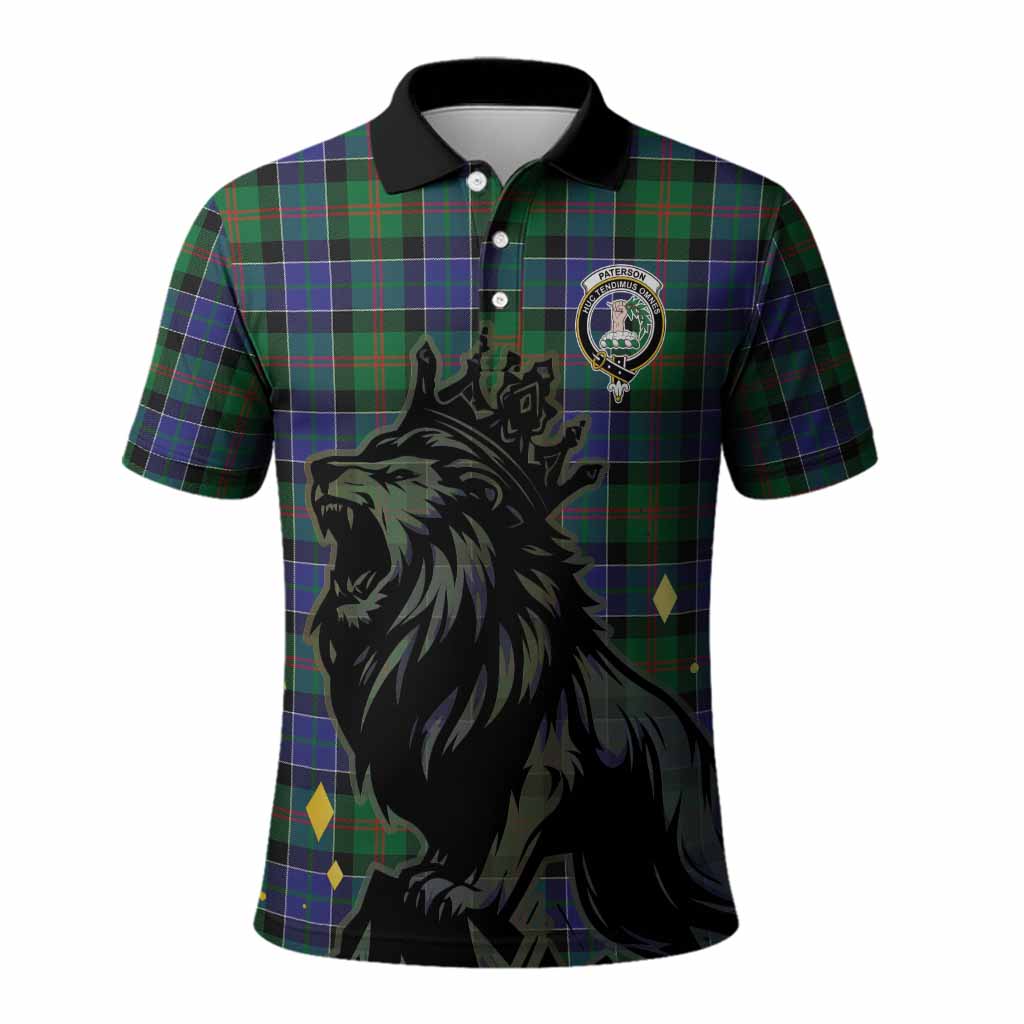 Paterson Tartan Family Crest Polo Shirt Crowned Lion Roaring
