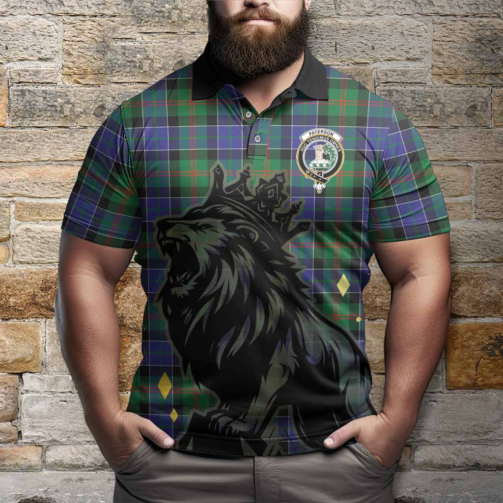Paterson Tartan Family Crest Polo Shirt Crowned Lion Roaring