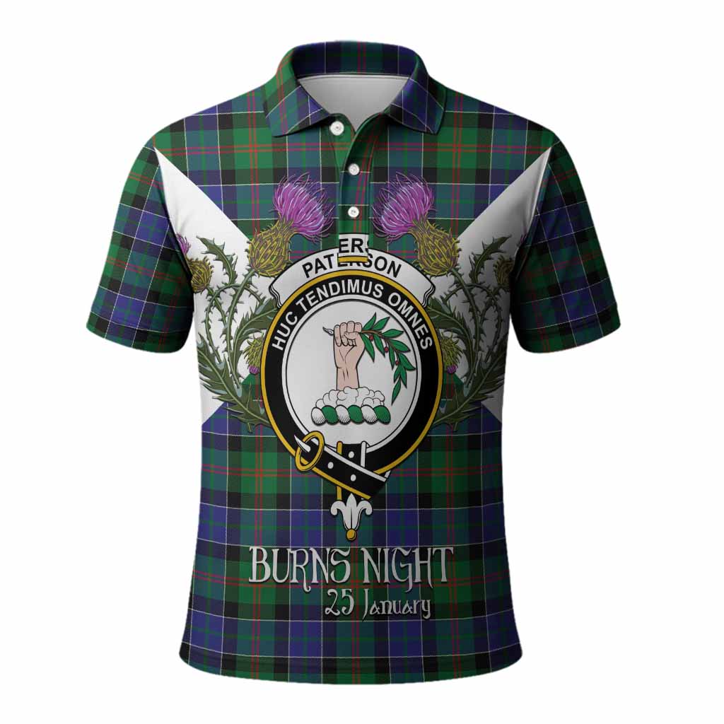 Paterson Tartan Family Crest Polo Shirt Scottish Burns Night Thistle Floral