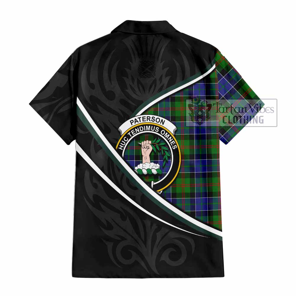 Paterson Tartan Family Crest Short Sleeve Button Shirt Celtic Scottish Thistle Floral - Tartan Vibes Clothing