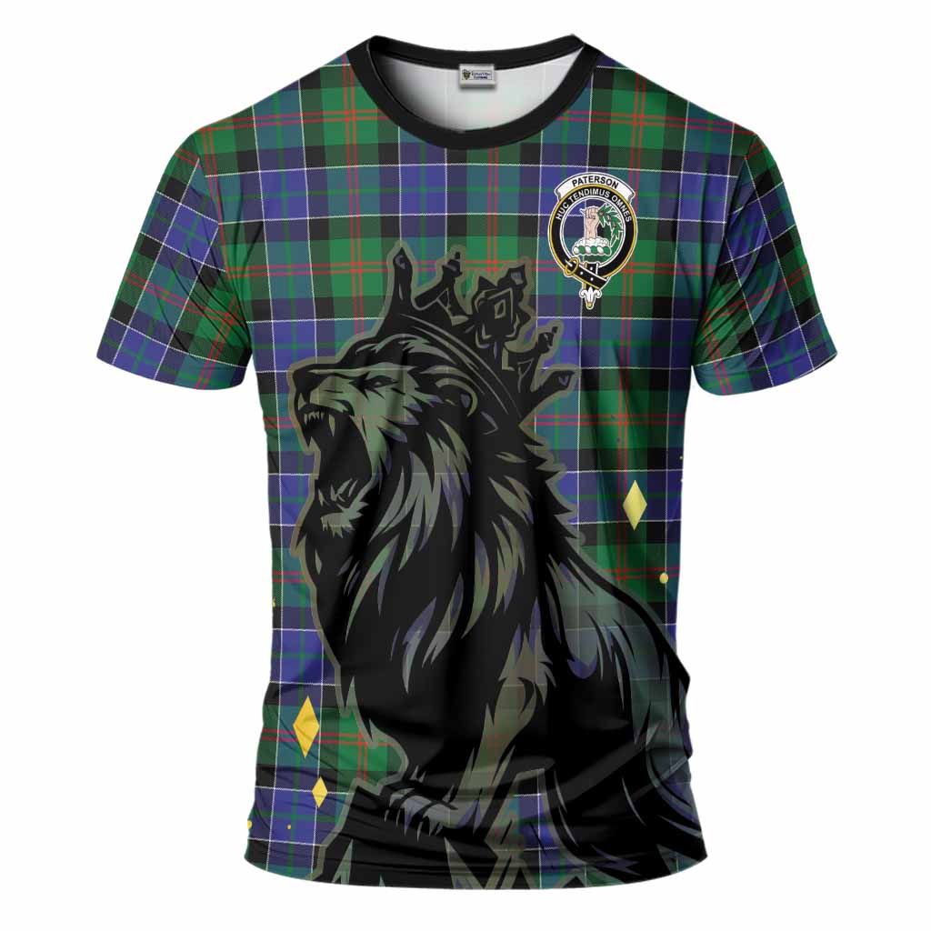Paterson Tartan Family Crest T-Shirt Crowned Lion Roaring