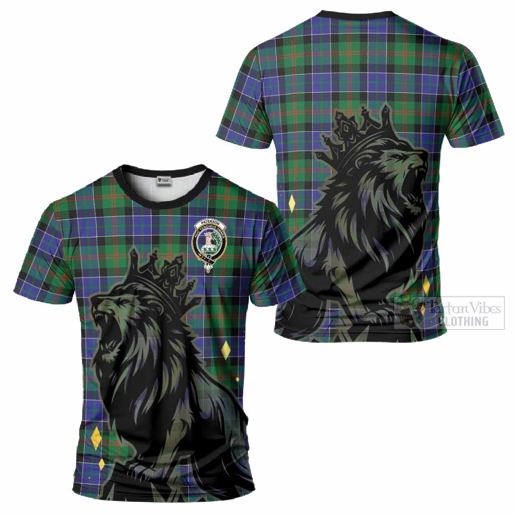 Paterson Tartan Family Crest T-Shirt Crowned Lion Roaring
