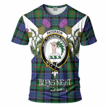 Paterson Tartan Family Crest T-Shirt Scottish Burns Night Thistle Floral