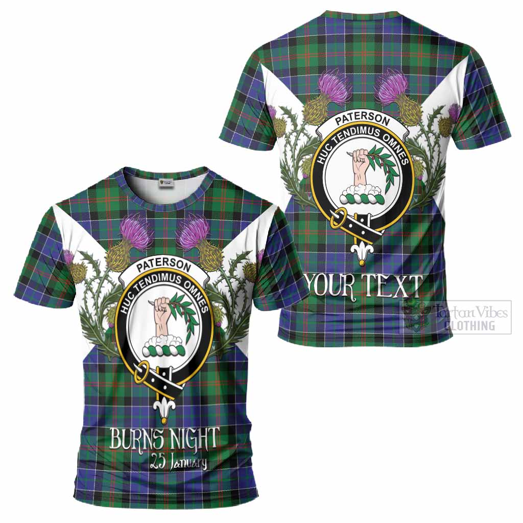 Paterson Tartan Family Crest T-Shirt Scottish Burns Night Thistle Floral