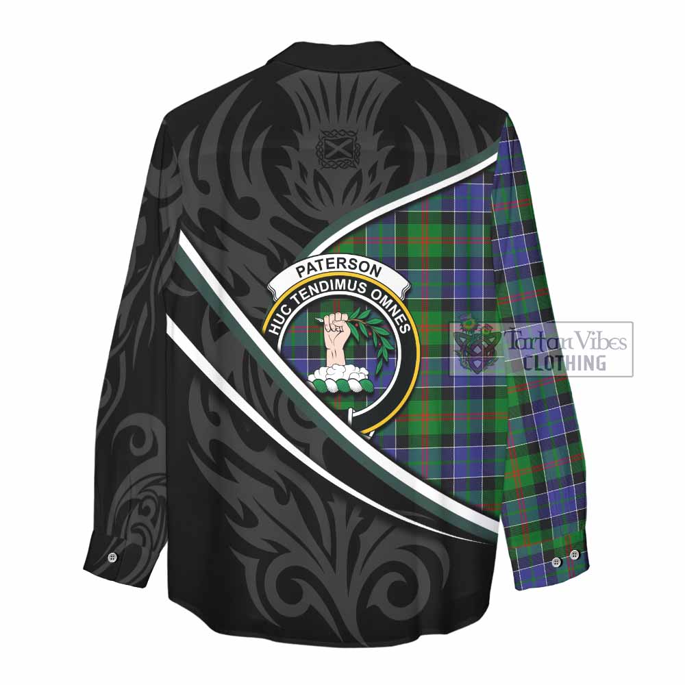 Paterson Tartan Family Crest Women Casual Shirt Celtic Scottish Thistle Floral - Tartan Vibes Clothing