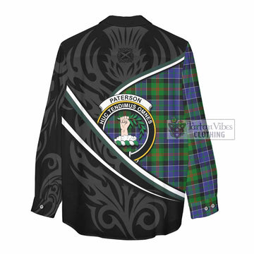 Paterson Tartan Family Crest Women Casual Shirt Celtic Scottish Thistle Floral - Tartan Vibes Clothing